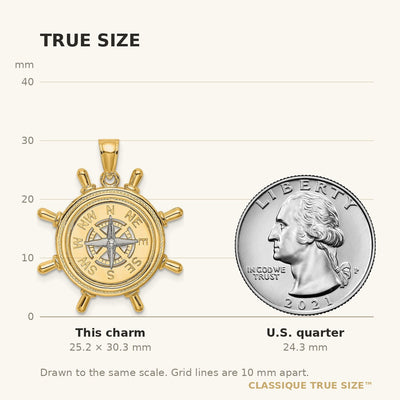 14K Two-tone Ship's Wheel w/ Nautical Compass Charm