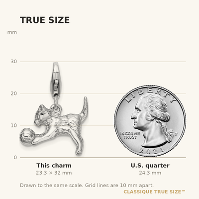 Amore La Vita Sterling Silver Rhodium-plated Polished 3-D Polished Kitten and Ball Charm with Fancy Lobster Clasp