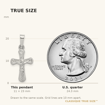 14K White Gold Polished Inri Rounded Crucifix Pendant, 23 x 11mm