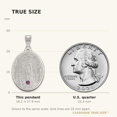 10K White Gold Oval Fingerprint w/ 14K Rhod-plated Bezel Birthstone Pendant