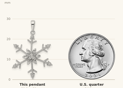 Classique True Size: Sterling Silver Rhodium Diam. SnowFlake Pendant shown next to a US quarter (24.3 mm)