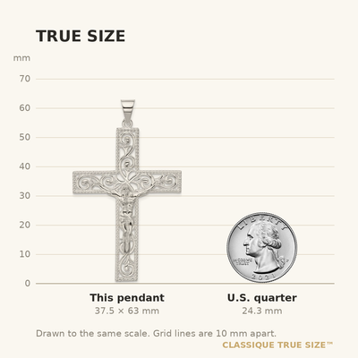 Sterling Silver Polished Beaded Filigree Crucifix Pendant