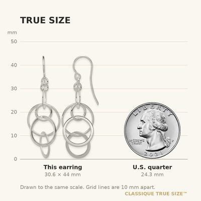 Sterling Silver Polished Intertwined Circles Dangle Earrings, 44 x 19mm