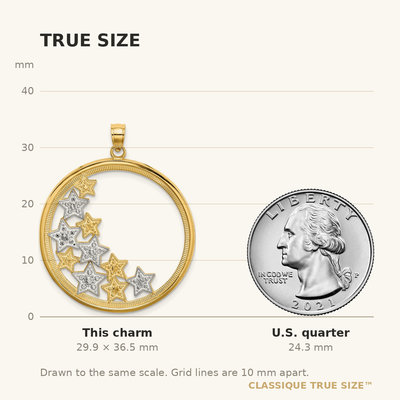 14K w/Rhodium Stars in Round Frame Charm