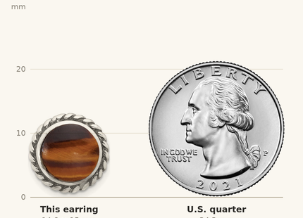 Classique True Size: Sterling Silver Polished & Oxidized Twisted Edge Tiger's Eye Post Earrings shown next to a US quarter (24.3 mm)