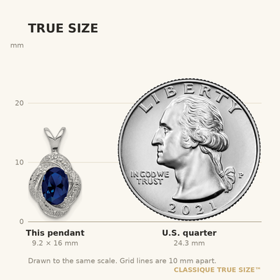 Sterling Silver Rhodium-plated Diam. & Created Sapphire Pendant, 16 x 10mm