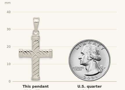 Classique True Size: Sterling Silver Reversible Cross Pendant shown next to a US quarter (24.3 mm)
