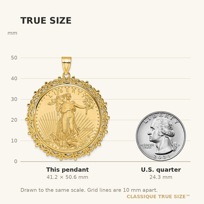 Wideband Distinguished Coin Jewelry 14K Polished Fancy Mounted 1oz American Eagle Prong Coin Bezel Pendant, 50.6 x 41.75mm