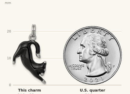 Classique True Size: Sterling Silver Rhodium-platedBlack Enamel Cat Charm shown next to a US quarter (24.3 mm)