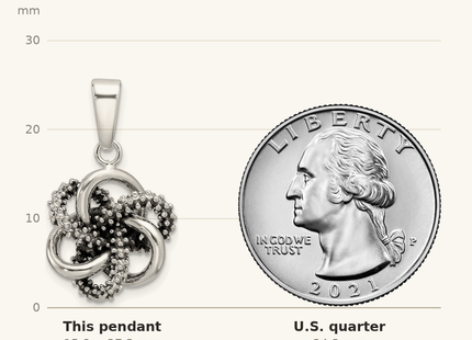 Classique True Size: Sterling Silver Antiqued and Polished Love Knot Pendant shown next to a US quarter (24.3 mm)