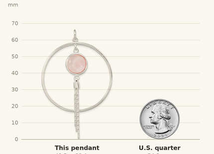 Classique True Size: Sterling Silver Polished Dyed Agate Fancy Dangle Pendant shown next to a US quarter (24.3 mm)