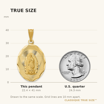14K Polished D/C Lady Of Guadalupe Oval Pendant, 41 x 22.8mm