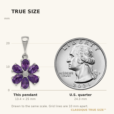 Sterling Silver Rhodium Plated Amethyst and Diamond Flower Pendant