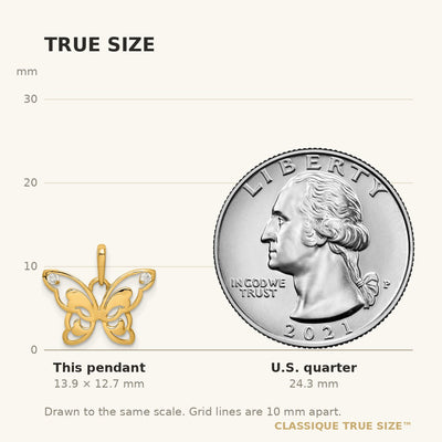 14K Polished CZ Butterfly Pendant, 12.7 x 25.7mm
