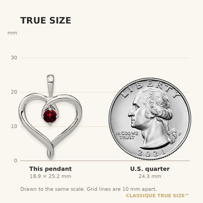 14K White Gold Garnet Heart Pendant