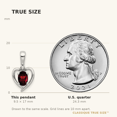 14K White Gold Garnet and Diamond Heart Pendant, 17 x 10mm