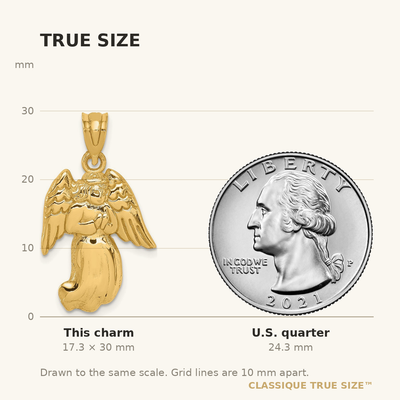 14K Polished Angel Charm, 30 x 17mm