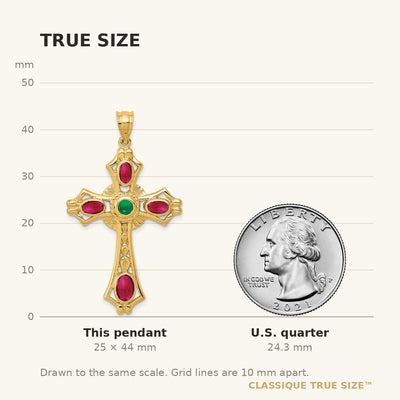 14K Ruby and Emerald Cabochon Cross Pendant