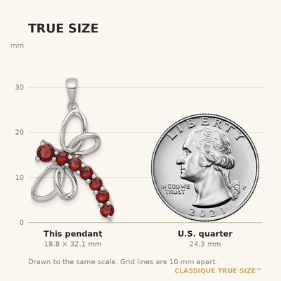 Sterling Silver Rhodium-plated Polished Garnet Dragonfly Pendant