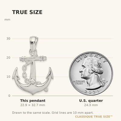 De-Ani Sterling Silver Rhodium-Plated Polished 3D Anchor with Chain Pendant