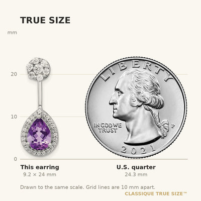 14K White Gold Diamond/Pear Amethyst Front/Back Earrings