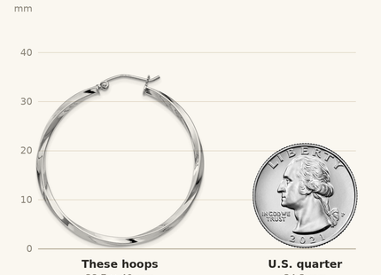 Classique True Size: Sterling Silver Rhodium-plated Twisted 2.5x40mmHoop Earrings shown next to a US quarter (24.3 mm)