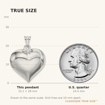 Sterling Silver Rhodium-plated Puffed Heart Pendant, 29 x 28mm