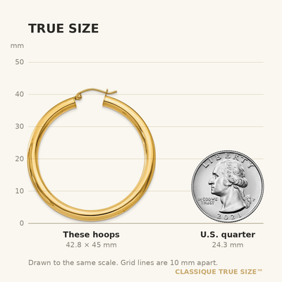 14K Polished Lightweight Tube Hoop Earrings, 45 x 4mm
