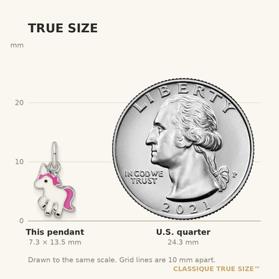 Sterling Silver Rhodium-plated Pink, White & Black Enameled Unicorn Children's Pendant