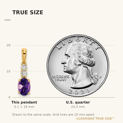 14K Oval Amethyst and Diamond Pendant, 19 x 5mm