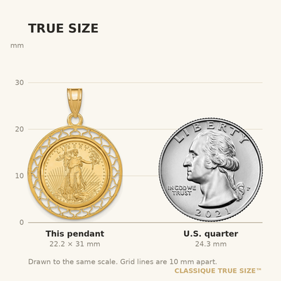 Wideband Distinguished Coin Jewelry 14K Polished Fancy Wire Mounted 1/10oz American Eagle Prong Coin Bezel Pendant
