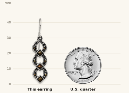 Classique True Size: Sterling Silver Rhodium-plated Antiqued & Textured Marcasite Dangle Earring shown next to a US quarter (24.3 mm)