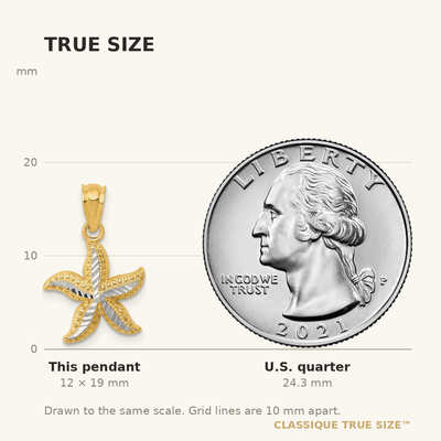 14K with White Rhodium Diamond-cut Starfish Pendant, 19 x 12mm