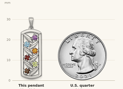 Classique True Size: Sterling Silver Rhodium-plated Polished Fancy Oblong Multi Gemstone Pendant shown next to a US quarter (24.3 mm)