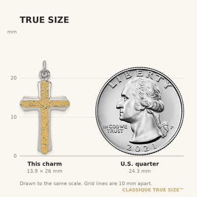 Sterling Silver Platinum-plated & 18K Gold-plated Cross Charm, 26 x 16mm