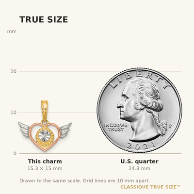 14K with White Rhodium and Rose-tone Heart With Wings Charm