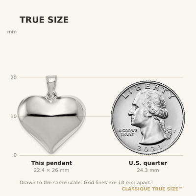 14K White Gold Polished 3D Puffed Heart Pendant