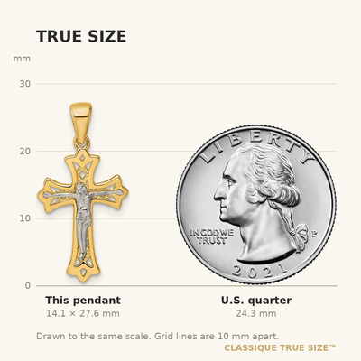Sterling Silver Gold-tone and Rhodium-plated Polished Crucifix Cross Pendant, 27.6 x 13.7mm