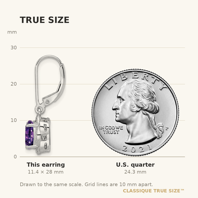 Sterling Silver Rhodium-plated Diamond and Amethyst Earrings, 28 x 9mm