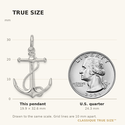 De-Ani Sterling Silver Rhodium-Plated Polished 3D Anchor with Rope Pendant