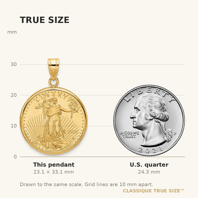 Wideband Distinguished Coin Jewelry 14K Polished Mounted 1/4oz American Eagle Prong Coin Bezel Pendant