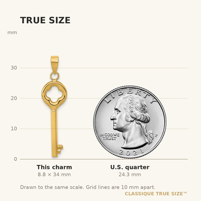 14K Polished 3-D Key Charm, 34 x 9mm