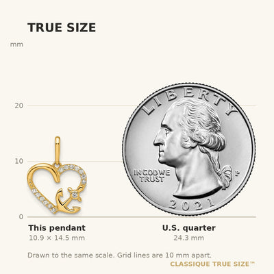 14K CZ Heart with Anchor Pendant
