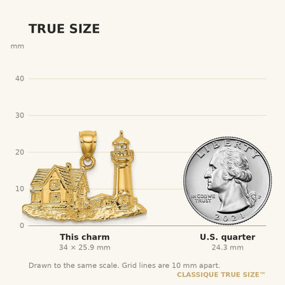 14K 2-D Nubble Lighthouse Charm