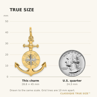 14K Two-tone 3-D Anchor w/ Compass and Rhodium Needle Charm