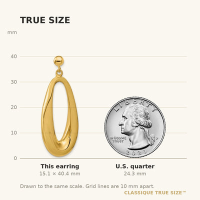 14K Polished Hollow Oval Hollow Post Dangle Earrings