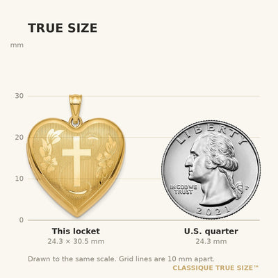 14K Textured and Diamond-cut Floral Cross Ash Holder Heart Locket
