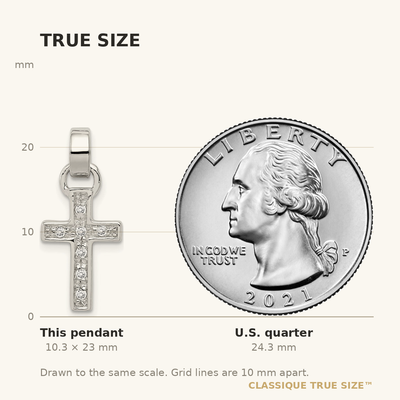 Sterling Silver Rhodium-plated CZ Latin Cross Pendant, 23 x 10mm