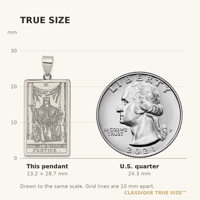Sterling Silver Justice Tarot Card Pendant