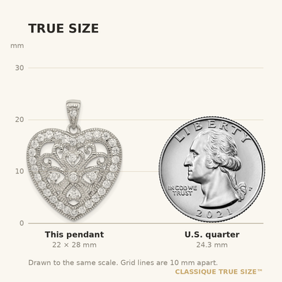 Sterling Silver Rhodium-plated CZ Filigree Heart Pendant